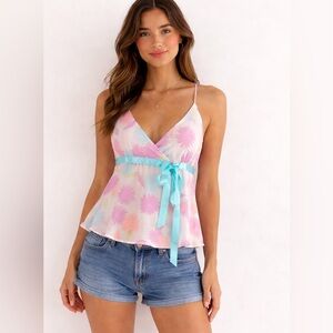 Vintage Silk Babydoll Camisole Carol Little Y2K Coquette Tie Waist Medium